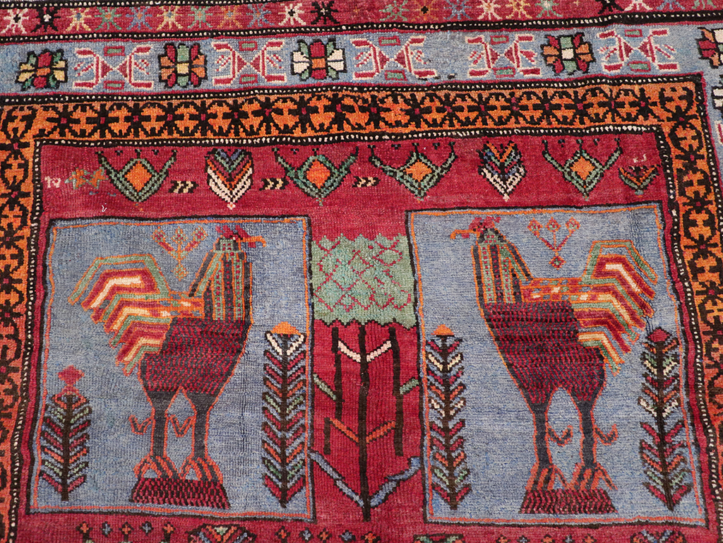 Vintage Caucasian Karabagh Pictorial Accent Rug, No.27793 - Staging