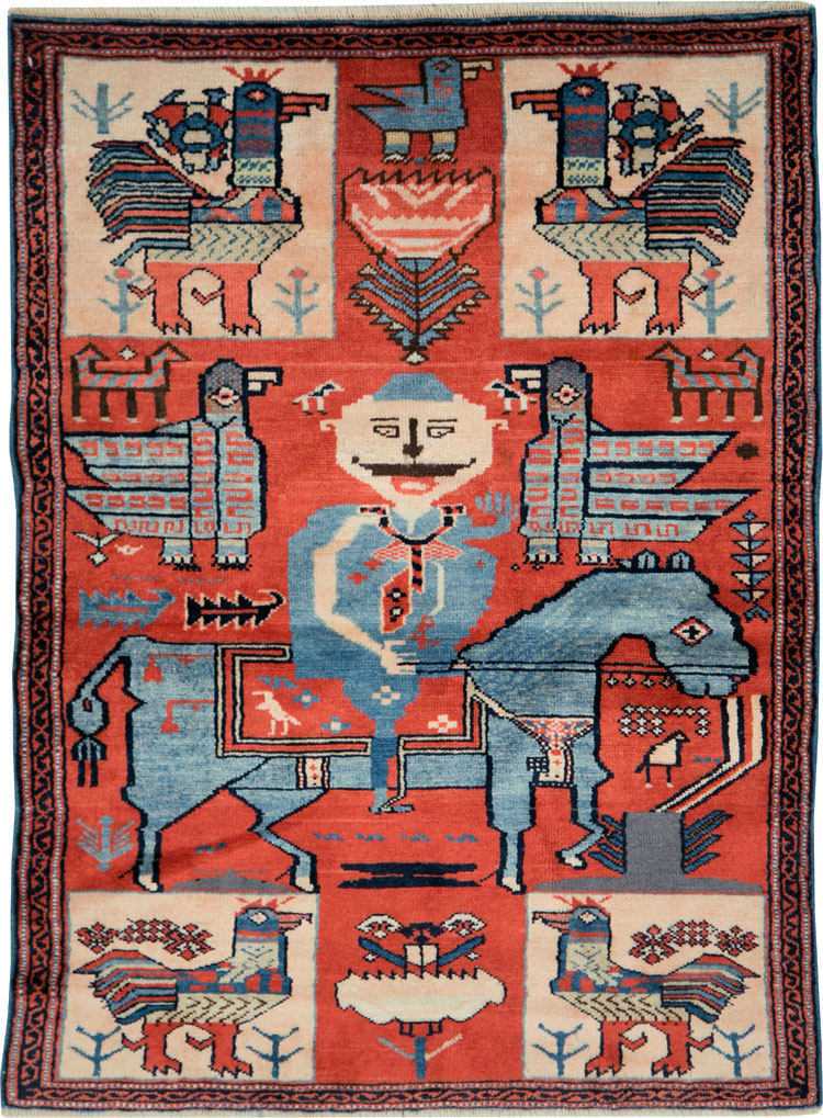 Vintage Pictorial Hamadan Rug, No.27794 - Staging