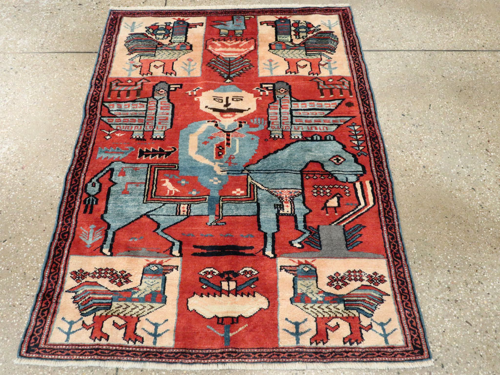 Vintage Pictorial Hamadan Rug, No.27794 - Staging