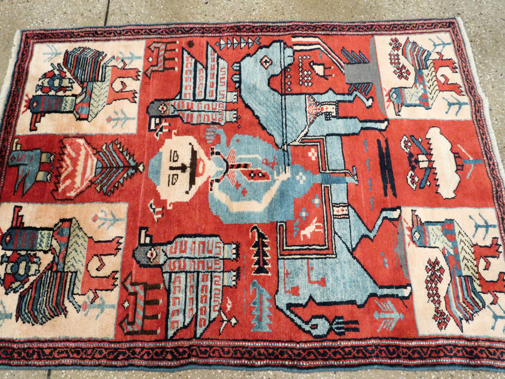 Vintage Pictorial Hamadan Rug, No.27794 - Staging