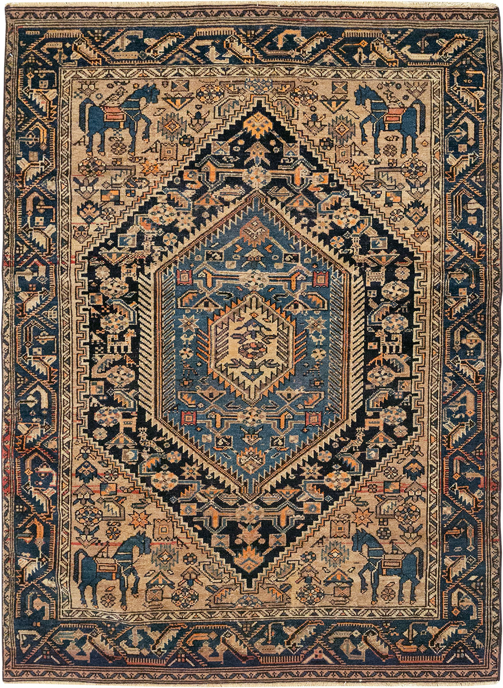 Antique Persian Malayer Pictorial Accent Rug, No.27795 - Staging