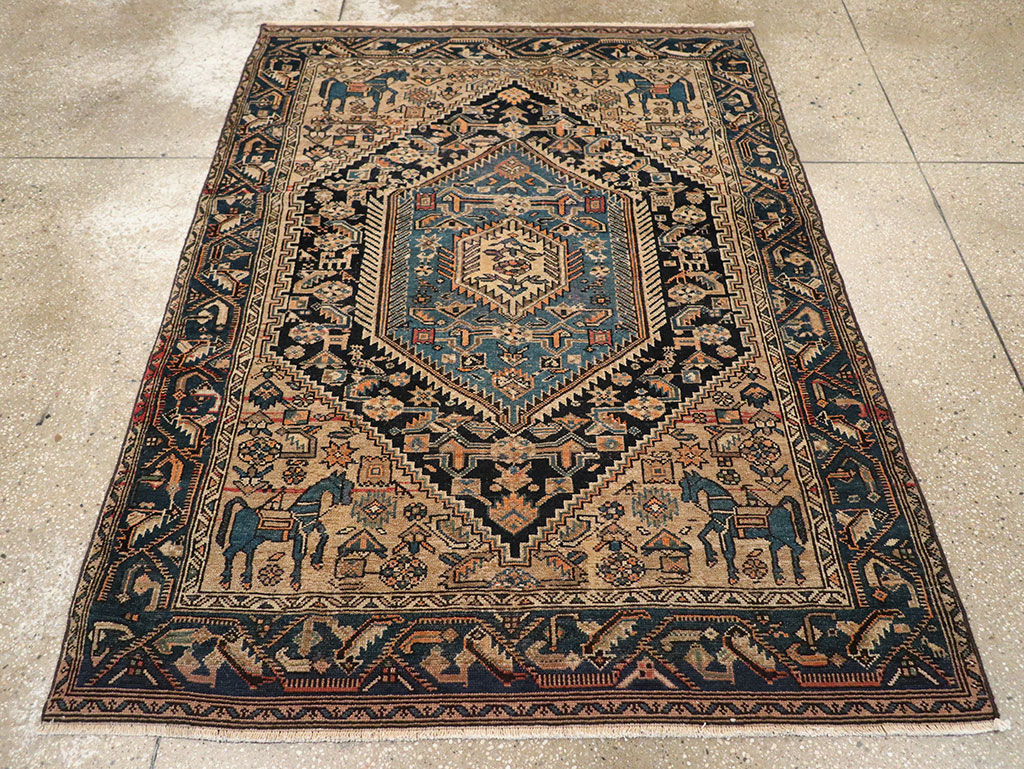 Antique Persian Malayer Pictorial Accent Rug, No.27795 - Staging