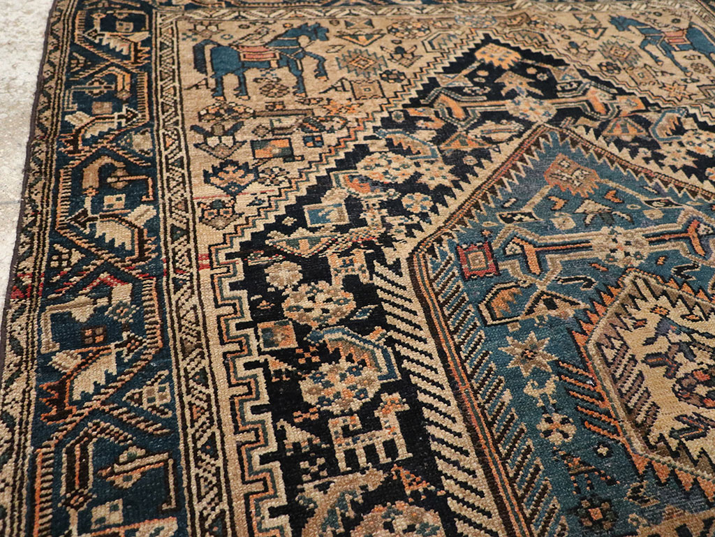 Antique Persian Malayer Pictorial Accent Rug, No.27795 - Staging