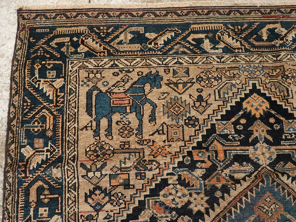 Antique Persian Malayer Pictorial Accent Rug, No.27795 - Staging