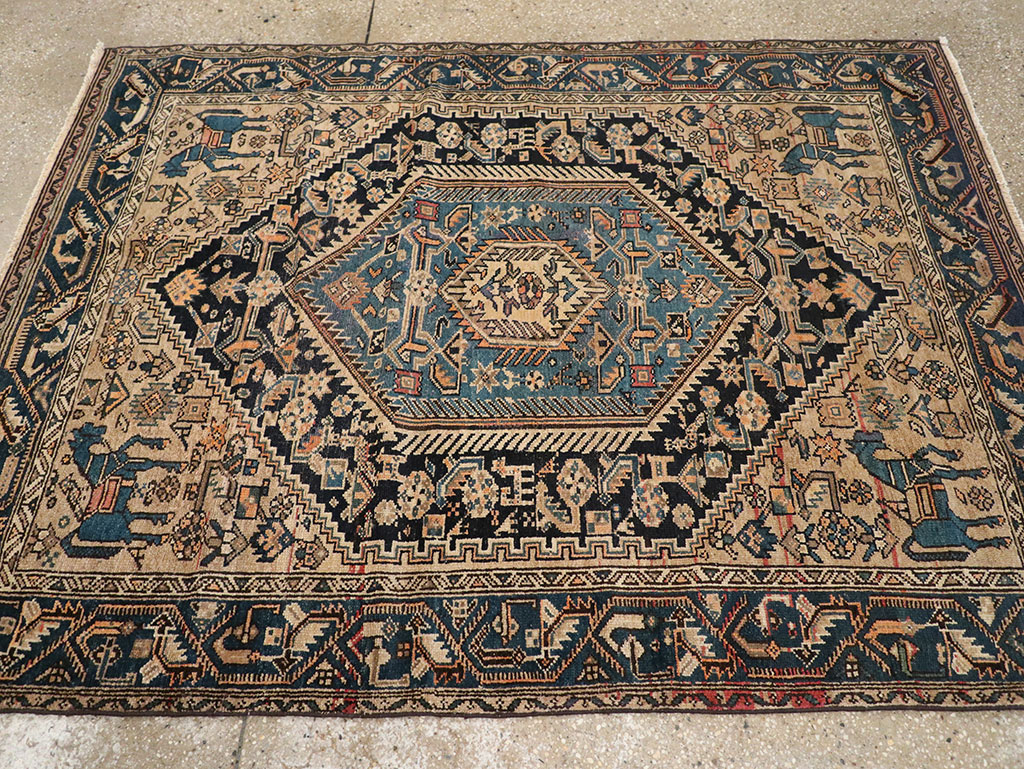 Antique Persian Malayer Pictorial Accent Rug, No.27795 - Staging