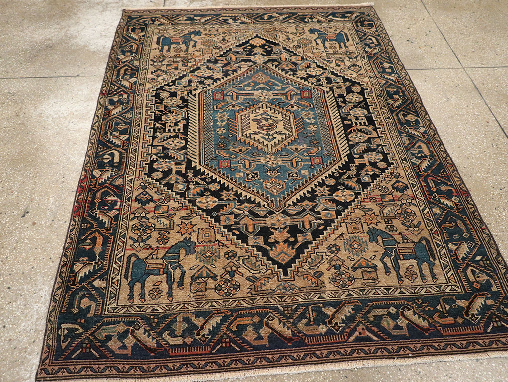 Antique Persian Malayer Pictorial Accent Rug, No.27795 - Staging