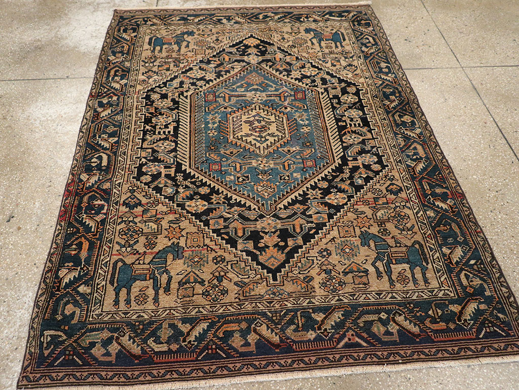 Antique Persian Malayer Pictorial Accent Rug, No.27795 - Staging