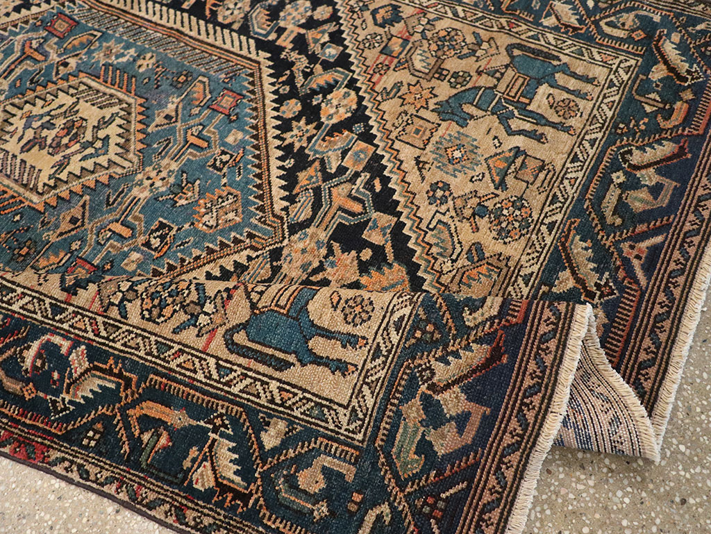 Antique Persian Malayer Pictorial Accent Rug, No.27795 - Staging