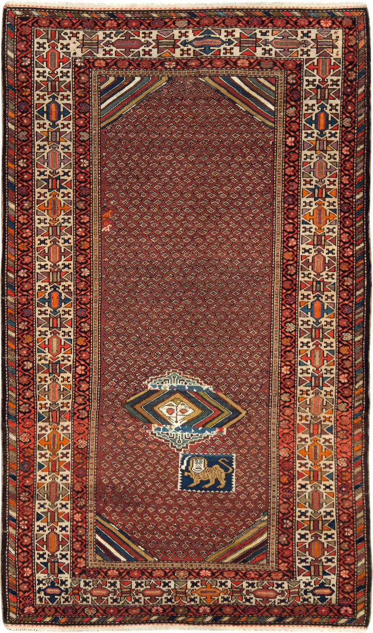 Antique Persian Pictorial Malayer Accent Rug, No.27798 - Staging