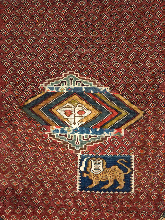 Antique Persian Pictorial Malayer Accent Rug, No.27798 - Staging