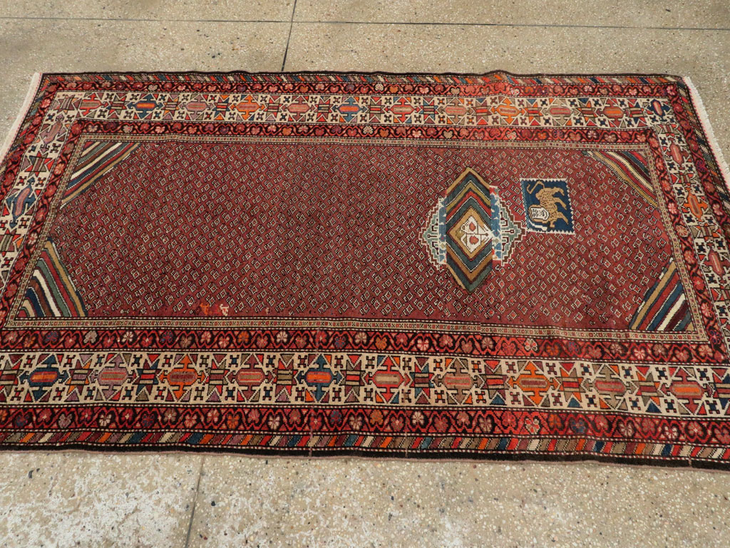 Antique Persian Pictorial Malayer Accent Rug, No.27798 - Staging
