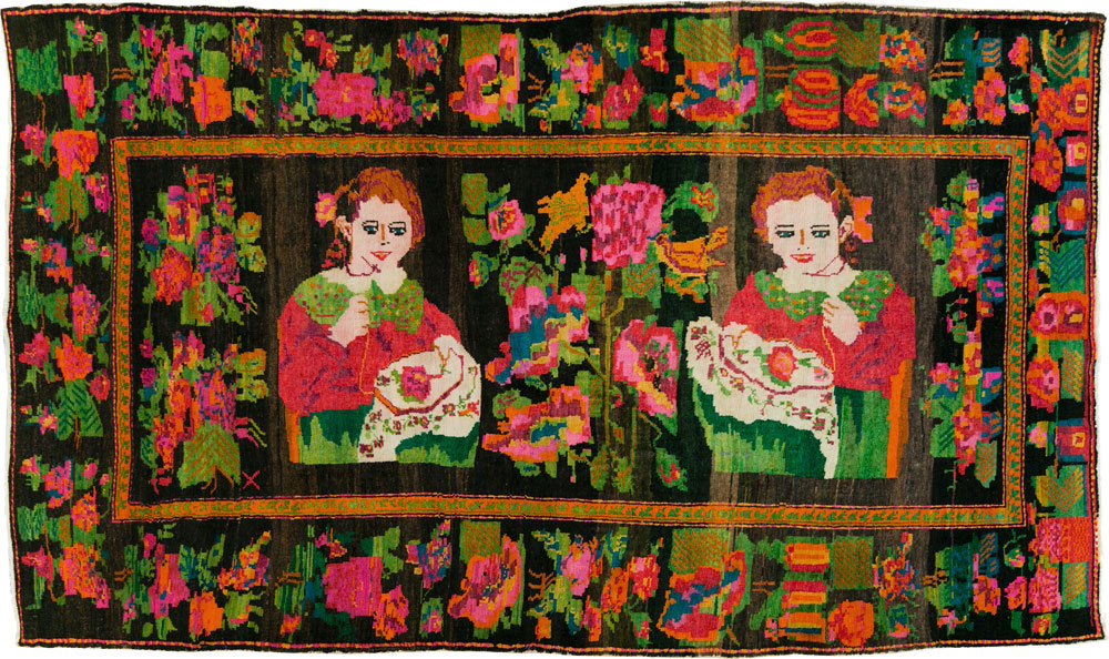 Vintage Pictorial Karabagh Rug, No.27809 - Staging