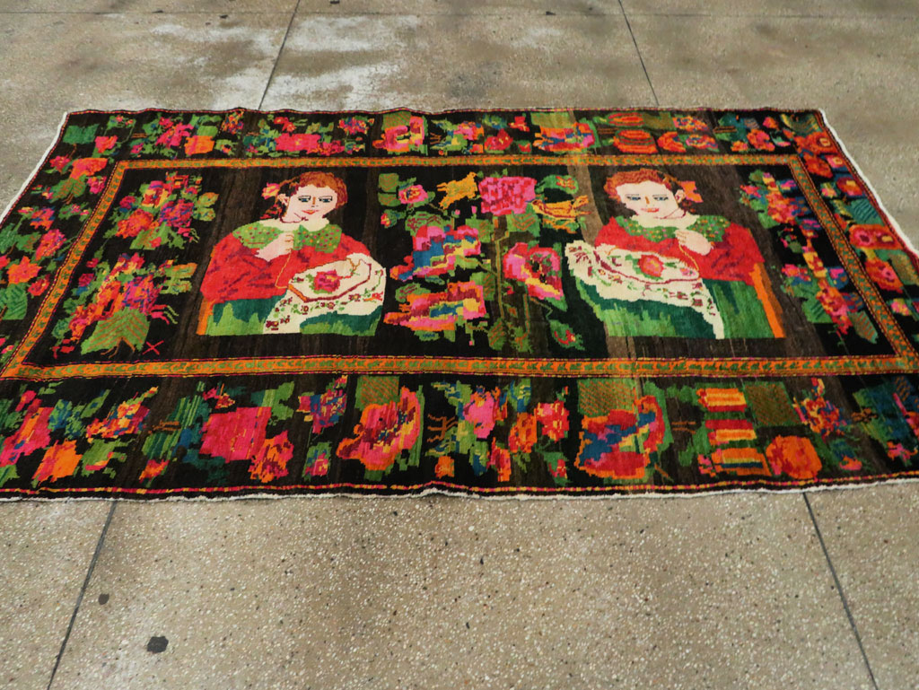 Vintage Pictorial Karabagh Rug, No.27809 - Staging