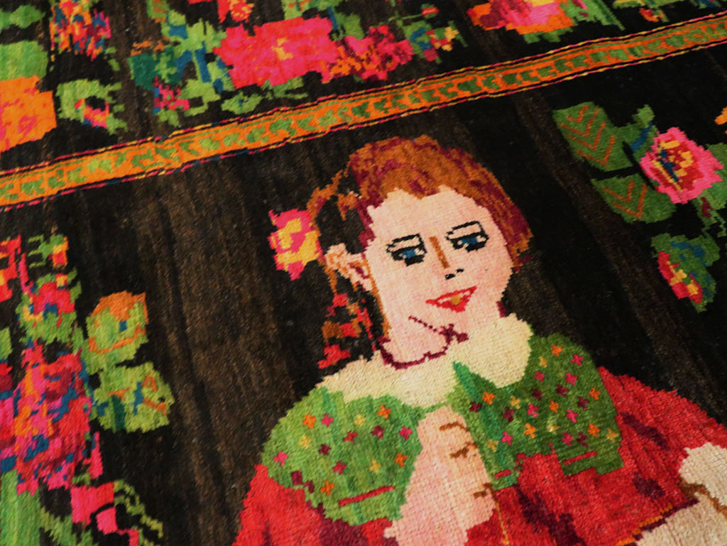 Vintage Pictorial Karabagh Rug, No.27809 - Staging