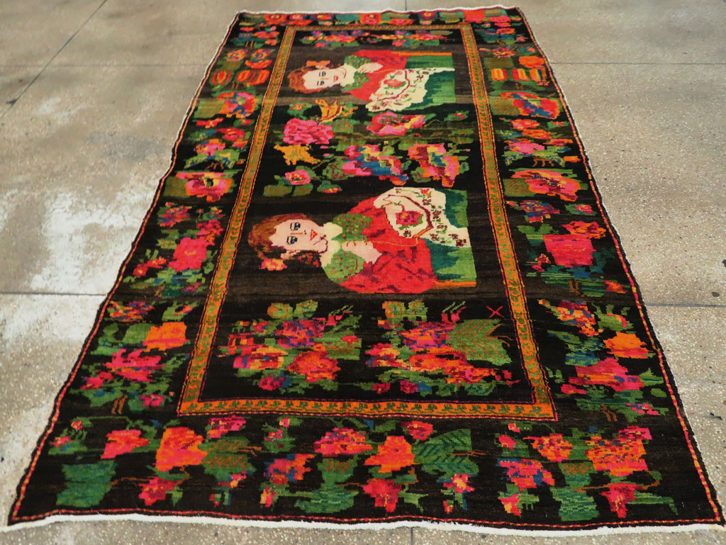 Vintage Pictorial Karabagh Rug, No.27809 - Staging