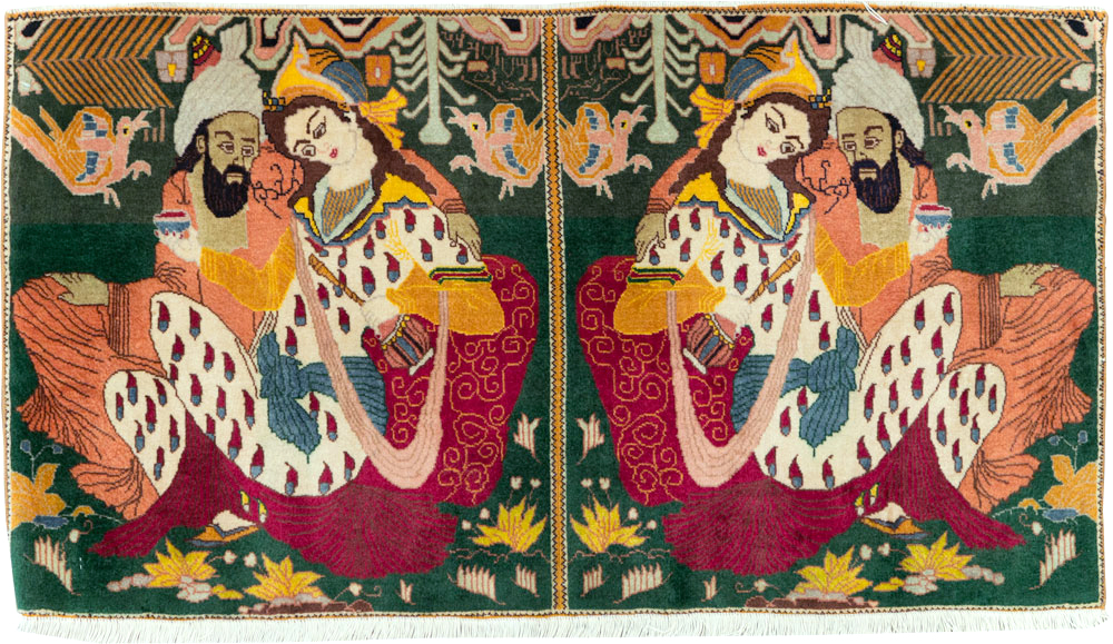 Vintage Persian Tabriz Pictorial Rug, No.27810 - Staging