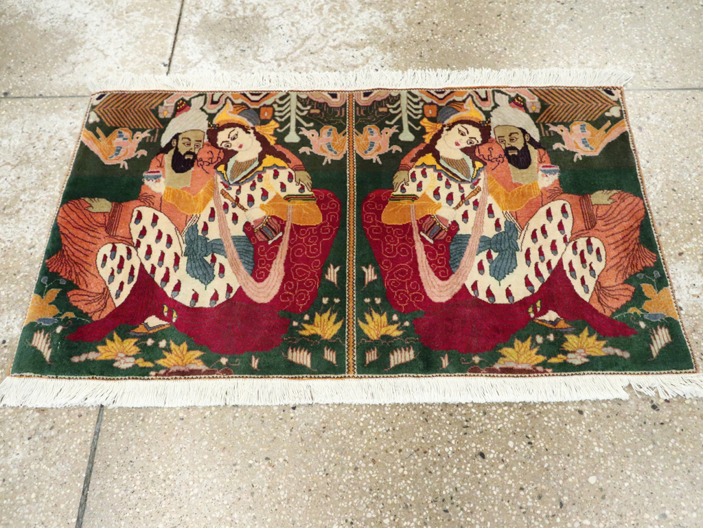 Vintage Persian Tabriz Pictorial Rug, No.27810 - Staging