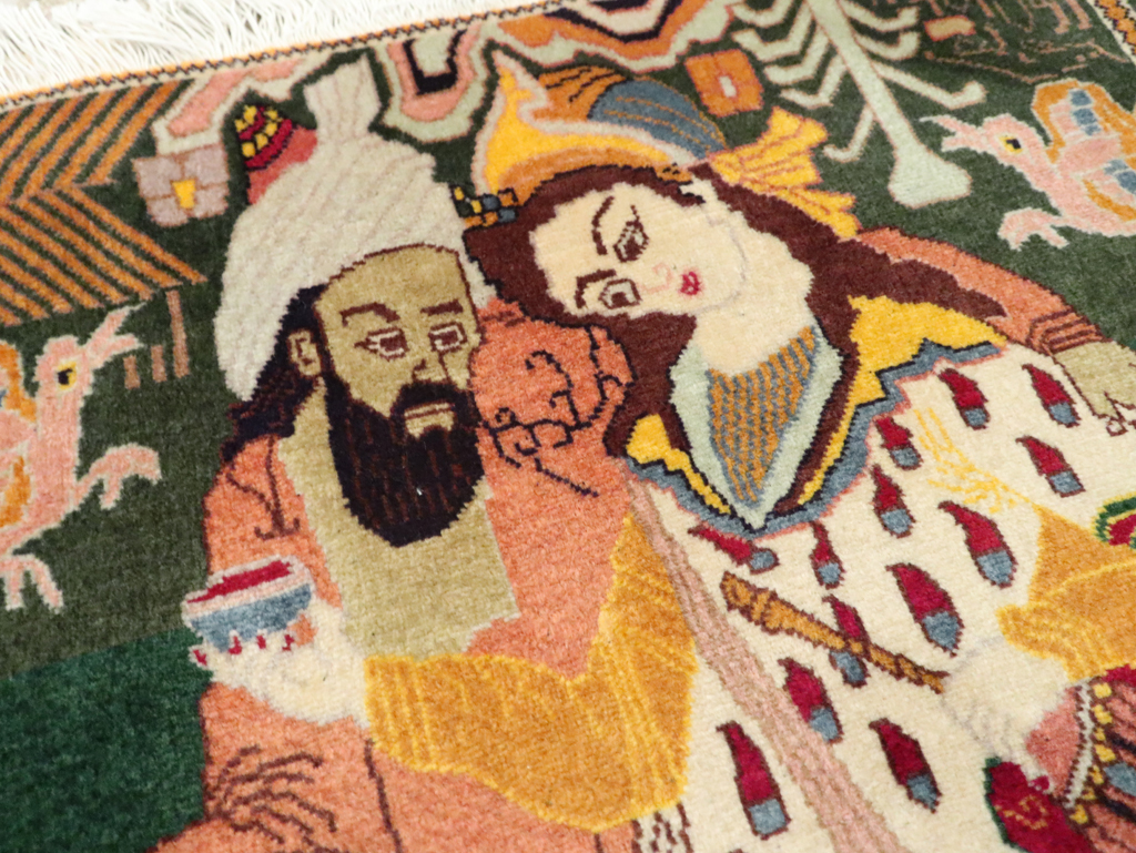 Vintage Persian Tabriz Pictorial Rug, No.27810 - Staging