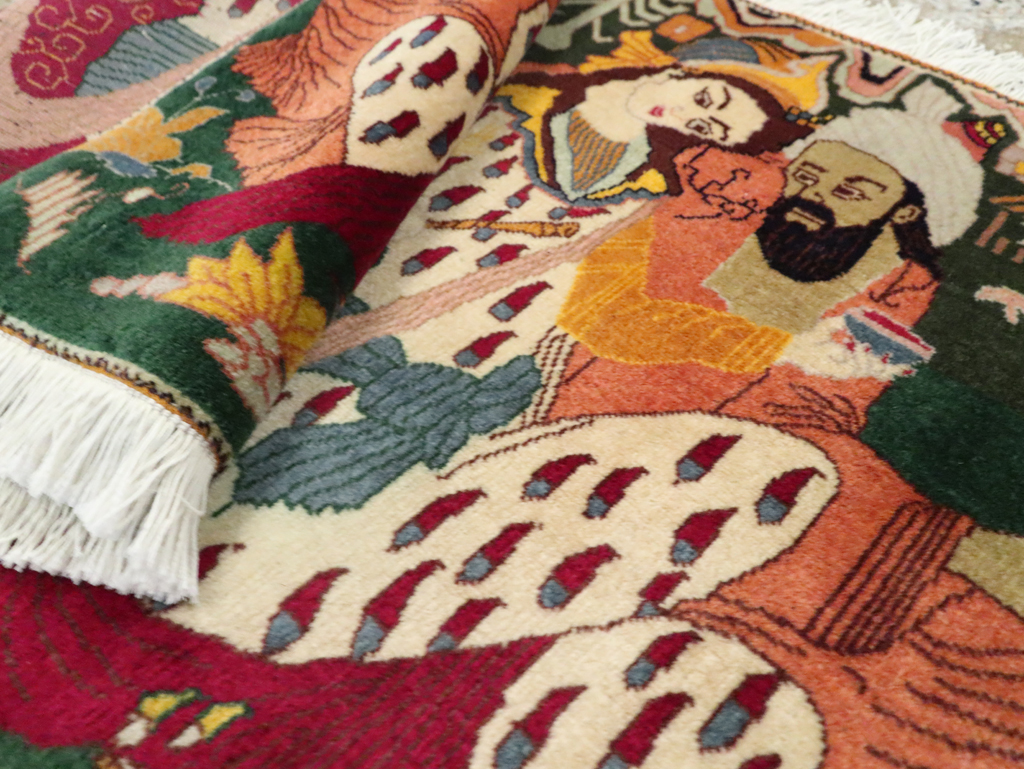 Vintage Persian Tabriz Pictorial Rug, No.27810 - Staging