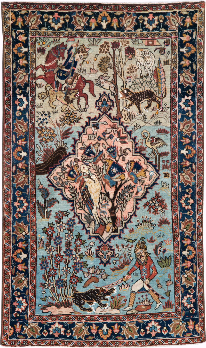 Vintage Persian Tabriz Pictorial Rug, No.27811 - Staging