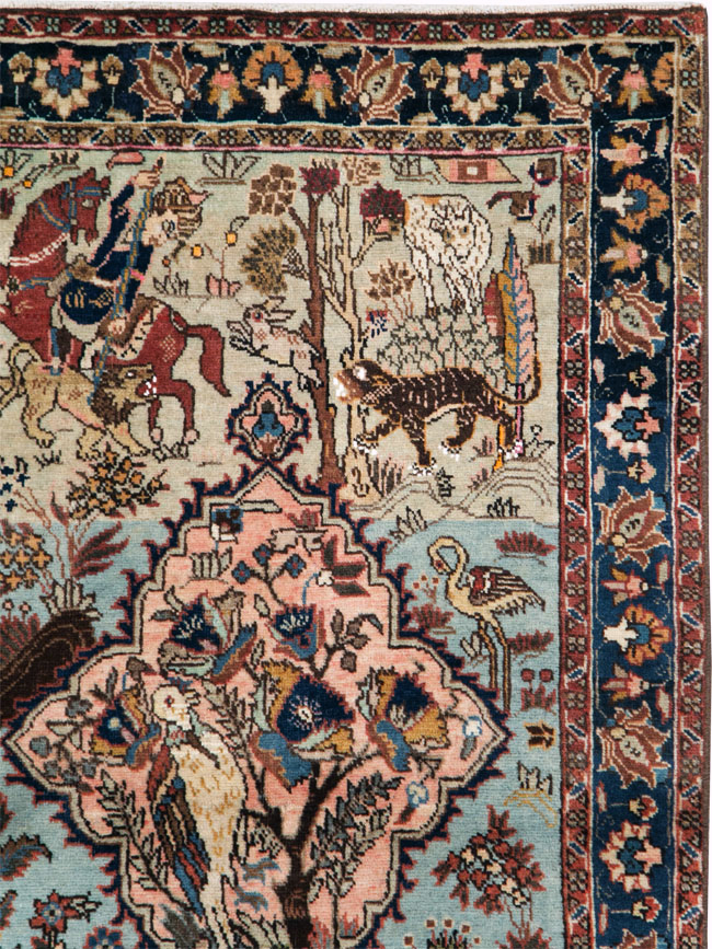 Vintage Persian Tabriz Pictorial Rug, No.27811 - Staging