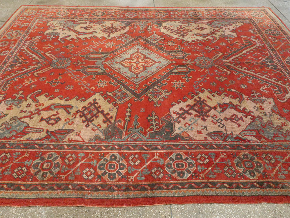 Antique Turkish Oushak Rug, No.27815 - Staging