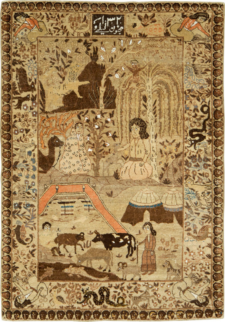 Antique Persian Pictorial Tabriz Rug, No.27817 - Staging