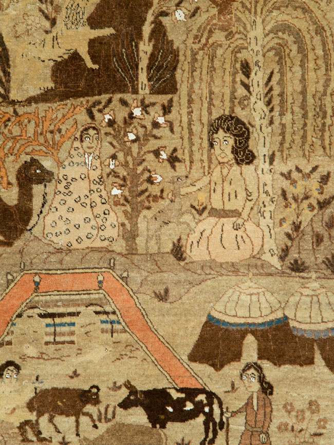 Antique Persian Pictorial Tabriz Rug, No.27817 - Staging