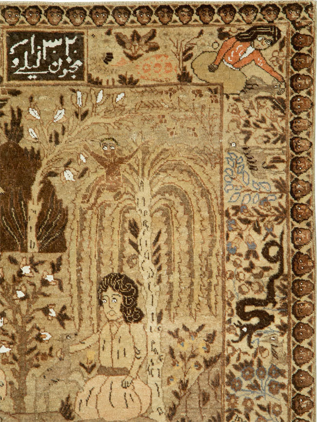 Antique Persian Pictorial Tabriz Rug, No.27817 - Staging