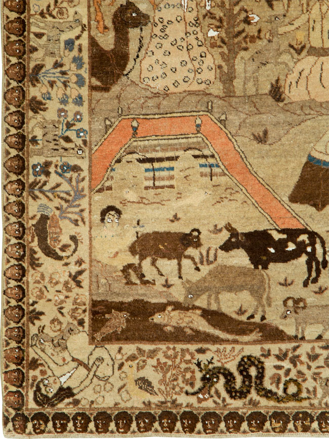 Antique Persian Pictorial Tabriz Rug, No.27817 - Staging