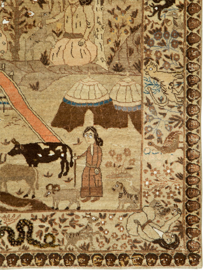 Antique Persian Pictorial Tabriz Rug, No.27817 - Staging