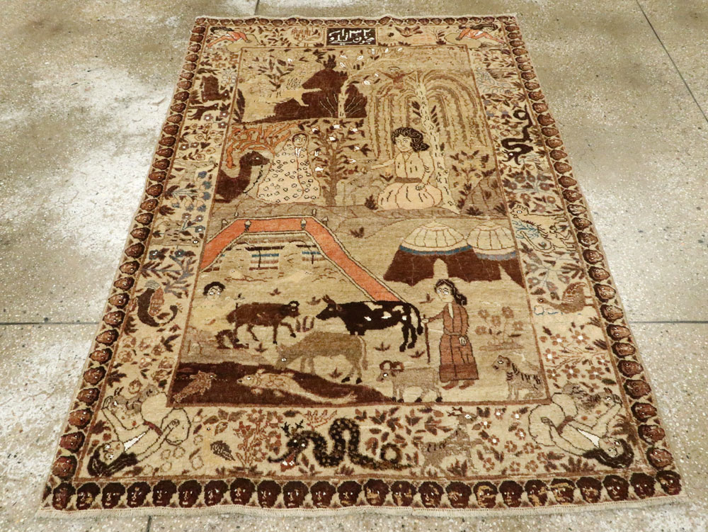 Antique Persian Pictorial Tabriz Rug, No.27817 - Staging
