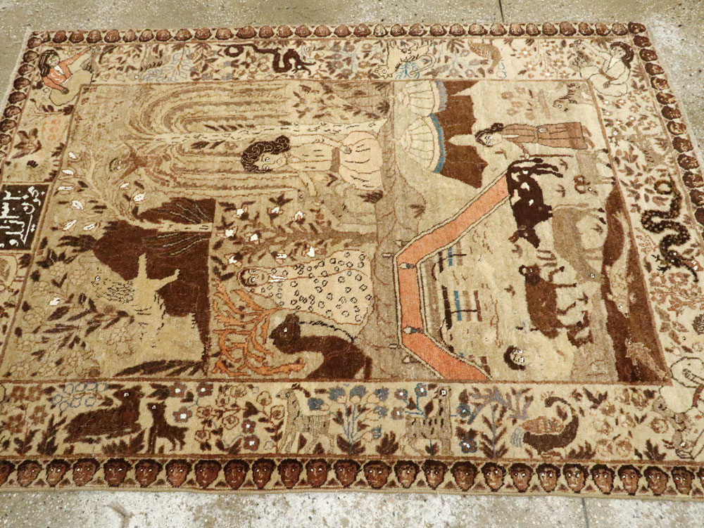Antique Persian Pictorial Tabriz Rug, No.27817 - Staging