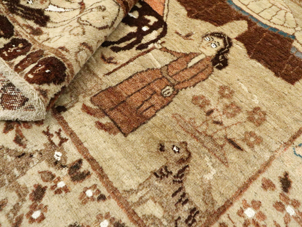 Antique Persian Pictorial Tabriz Rug, No.27817 - Staging