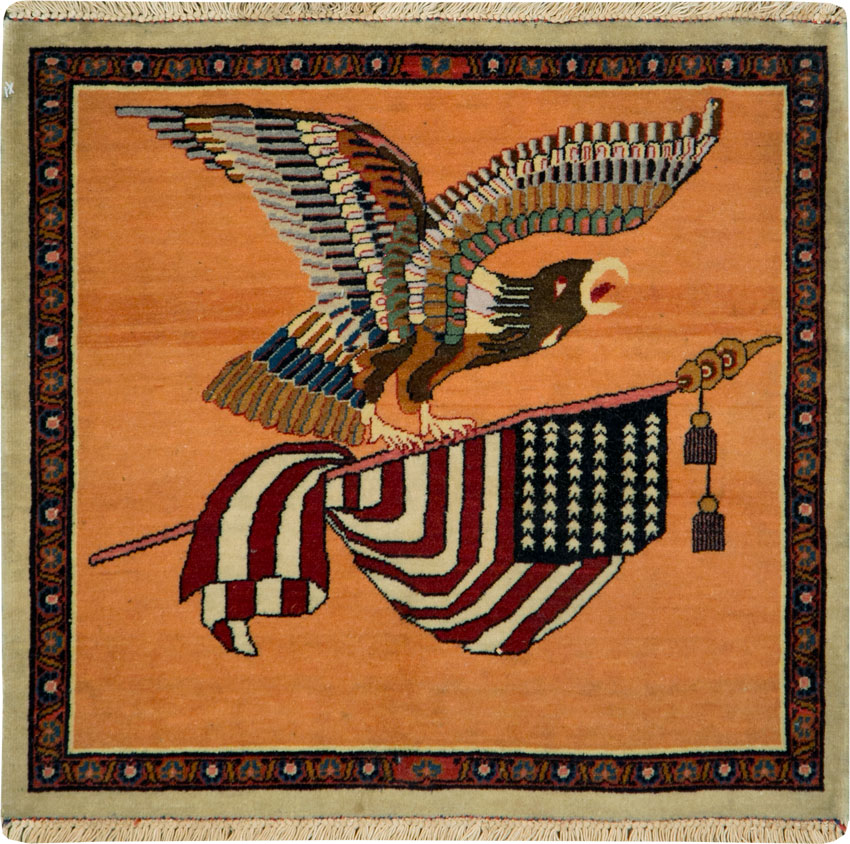 Antique Persian Kashan Flag Pictorial Rug, No.27823 - Staging