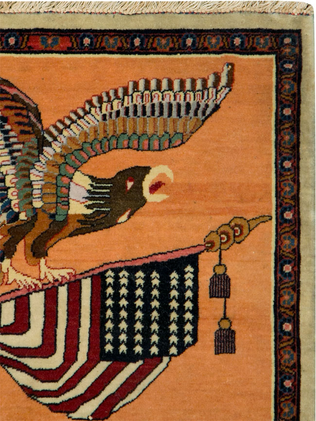 Antique Persian Kashan Flag Pictorial Rug, No.27823 - Staging