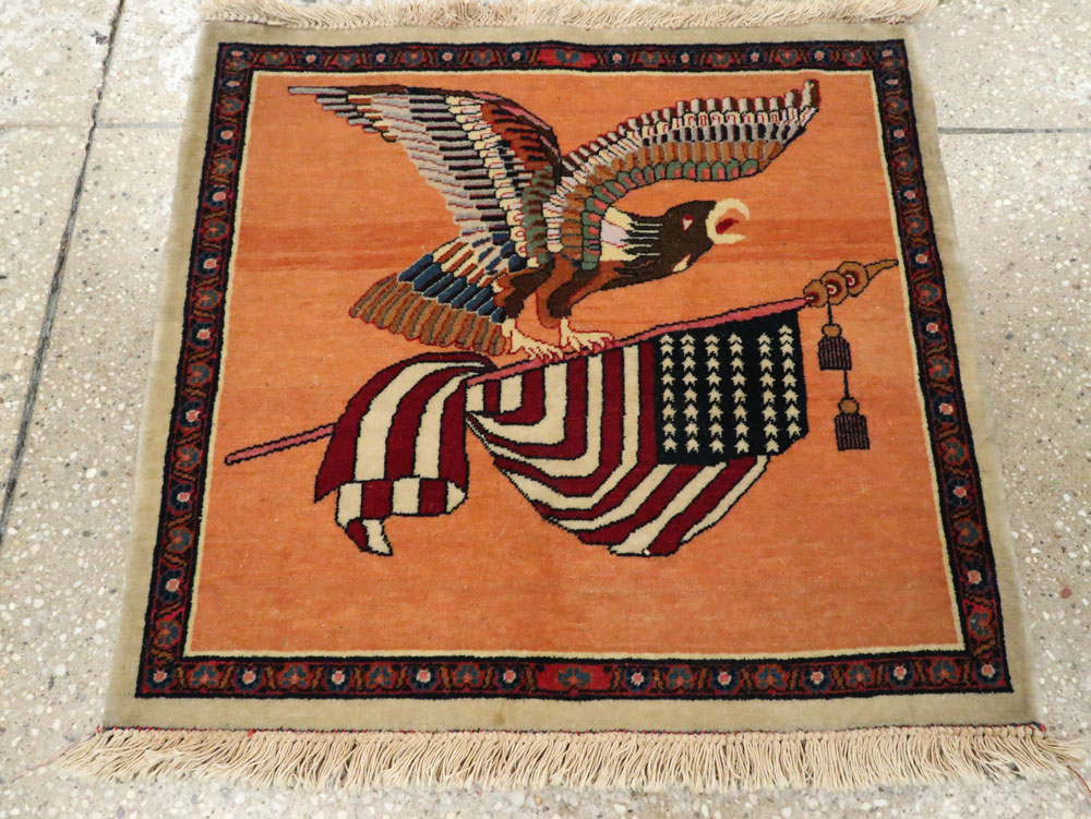 Antique Persian Kashan Flag Pictorial Rug, No.27823 - Staging