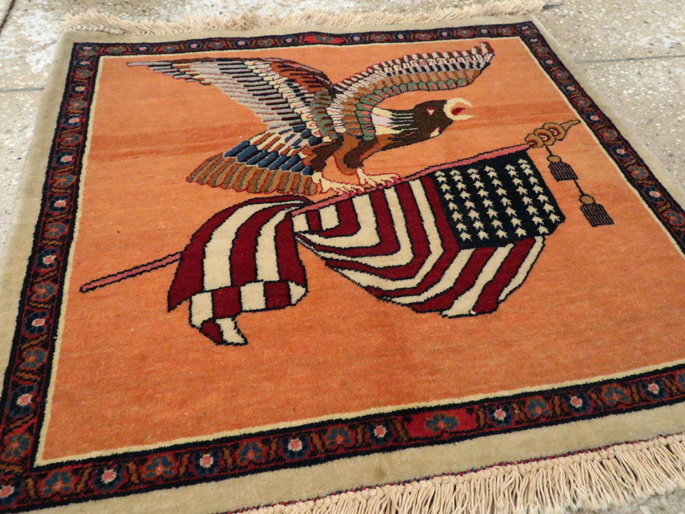 Antique Persian Kashan Flag Pictorial Rug, No.27823 - Staging