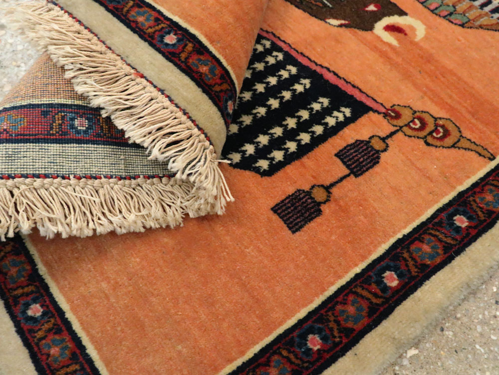 Antique Persian Kashan Flag Pictorial Rug, No.27823 - Staging