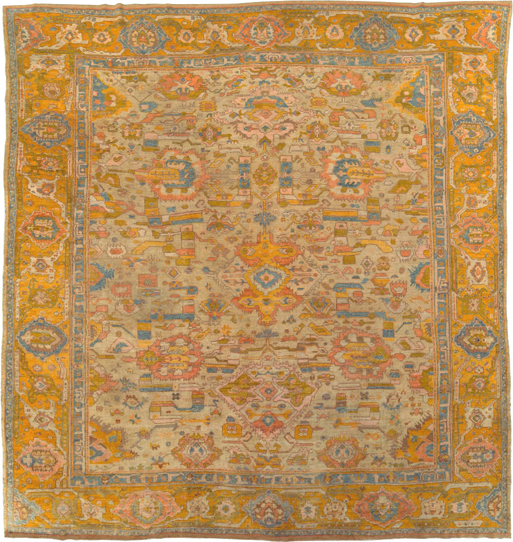 Antique Turkish Oushak Square Carpet, No.27824 - Staging