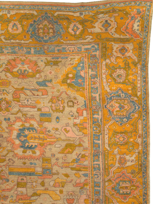 Antique Turkish Oushak Square Carpet, No.27824 - Staging