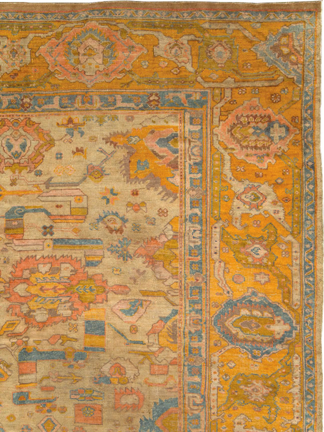Antique Turkish Oushak Square Carpet, No.27824 - Staging
