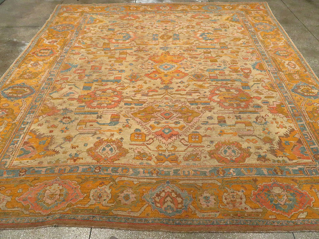 Antique Turkish Oushak Square Carpet, No.27824 - Staging