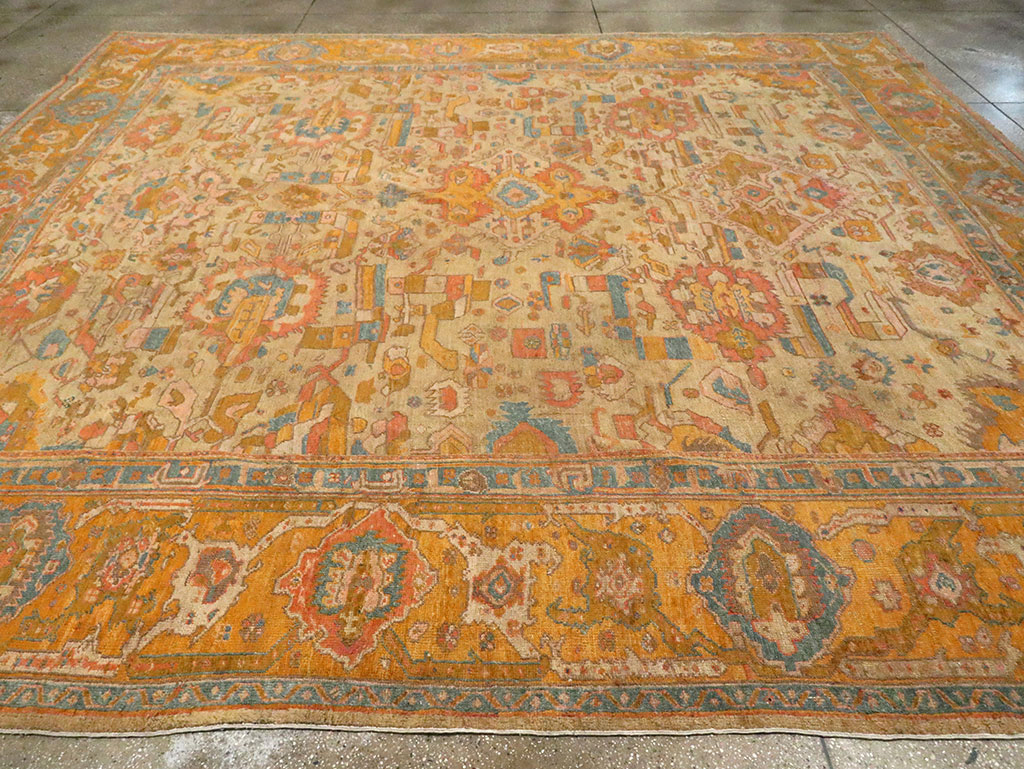 Antique Turkish Oushak Square Carpet, No.27824 - Staging