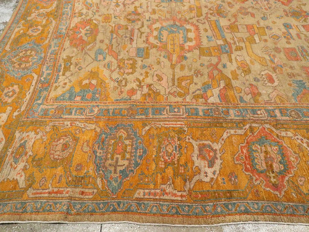 Antique Turkish Oushak Square Carpet, No.27824 - Staging