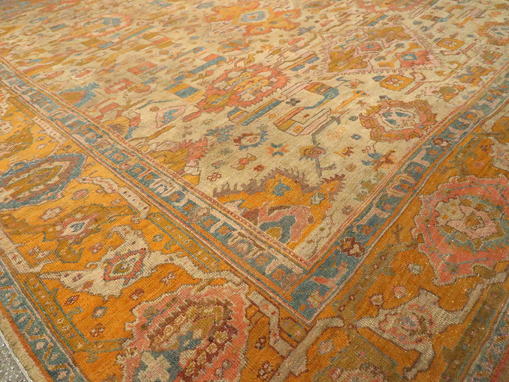 Antique Turkish Oushak Square Carpet, No.27824 - Staging