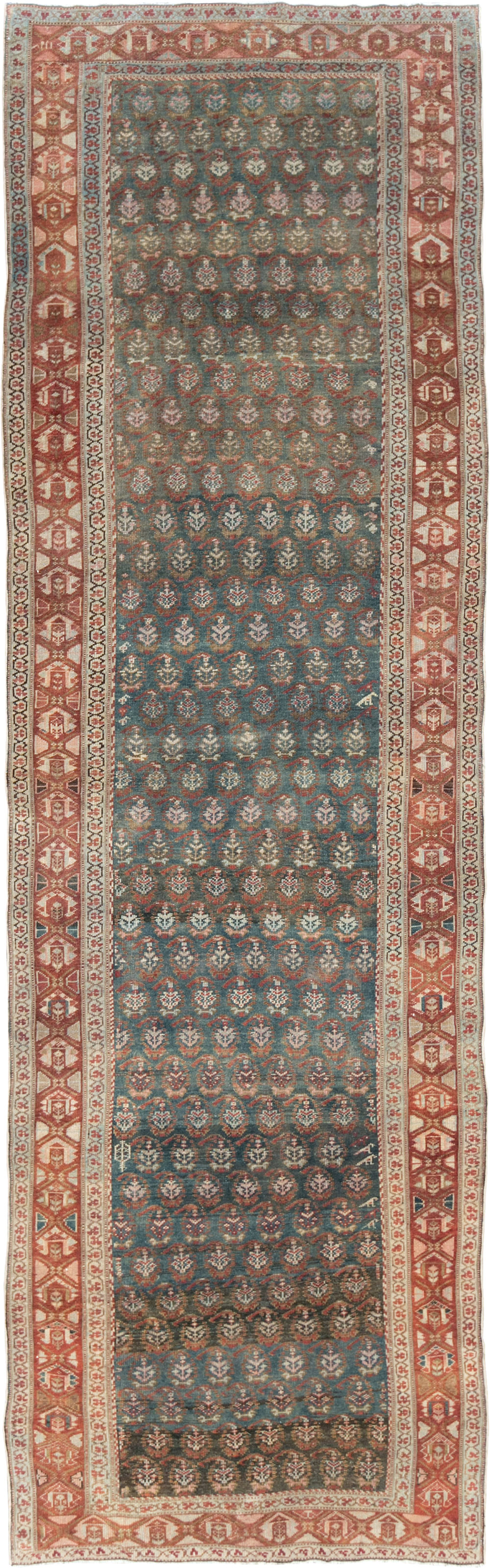 Antique Persian Kurdish Wide Gallery Runner, No.27826 - Staging