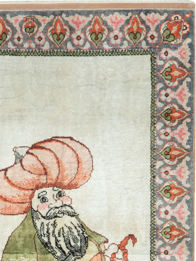 Vintage Turkish Kayseri Pictorial Rug, No.27854 - Staging