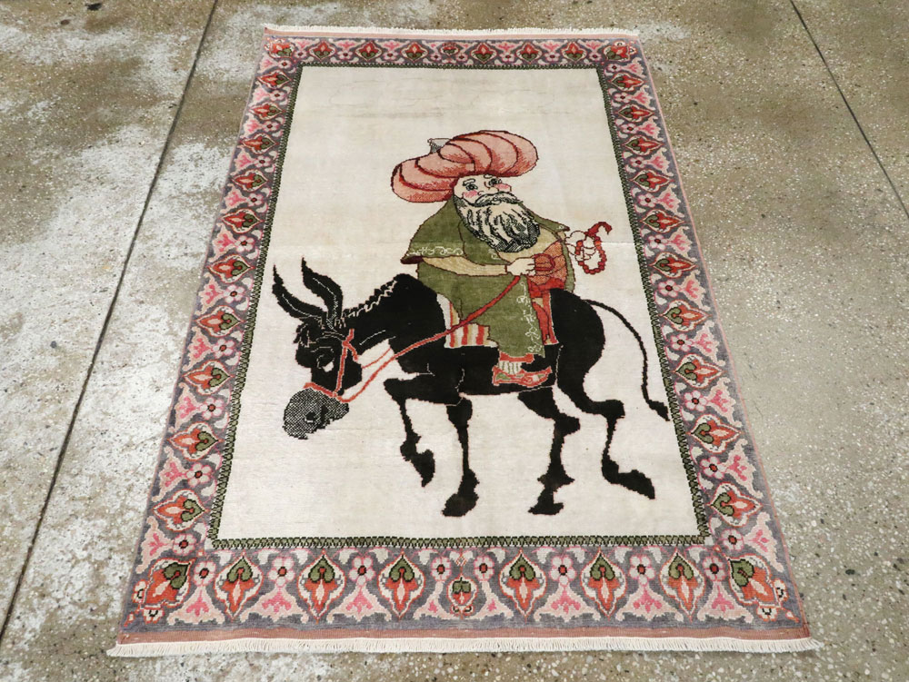 Vintage Turkish Kayseri Pictorial Rug, No.27854 - Staging