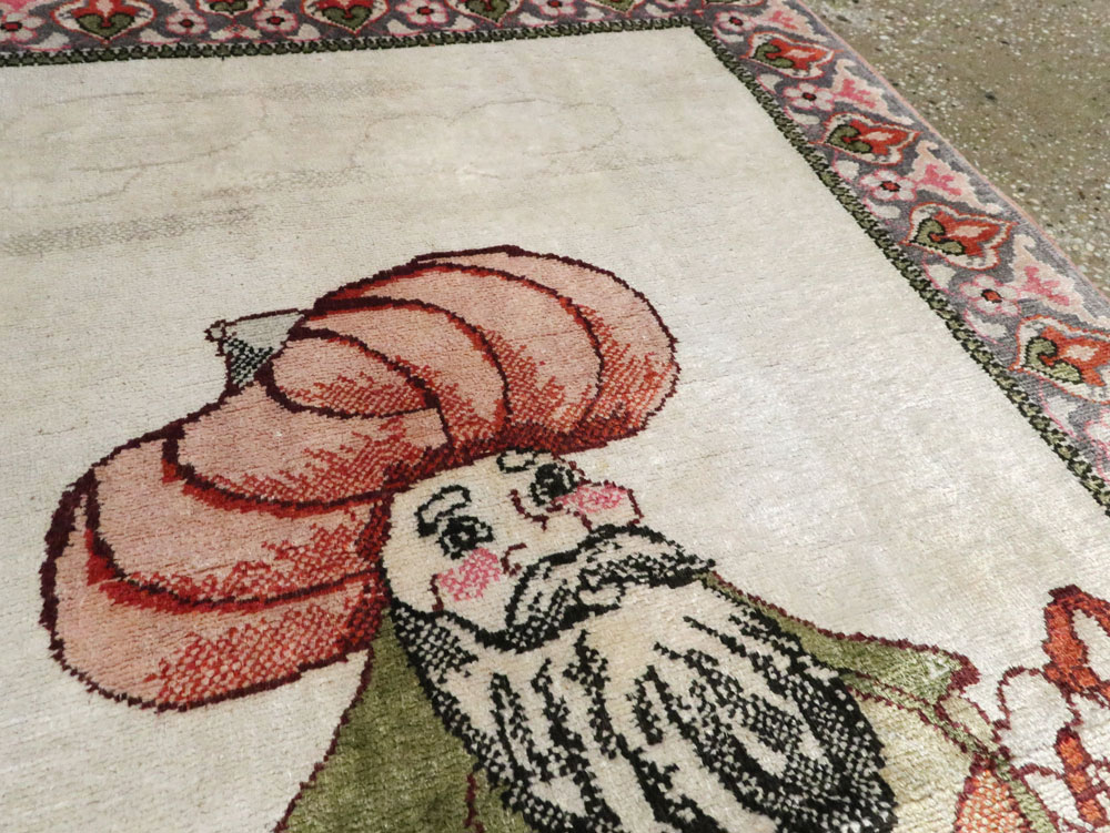 Vintage Turkish Kayseri Pictorial Rug, No.27854 - Staging